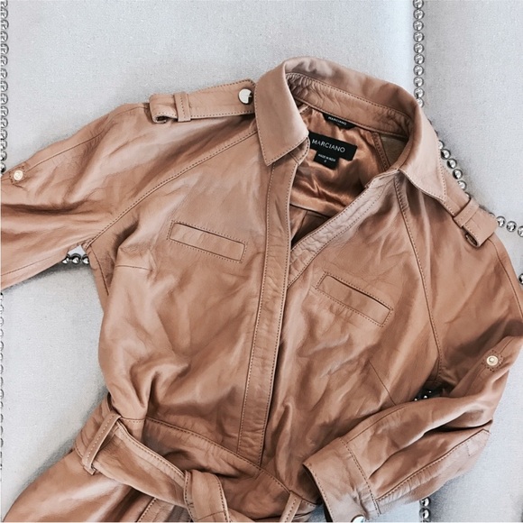 MARCIANO camel/tan leather wrap dress size 0 - Picture 1 of 5